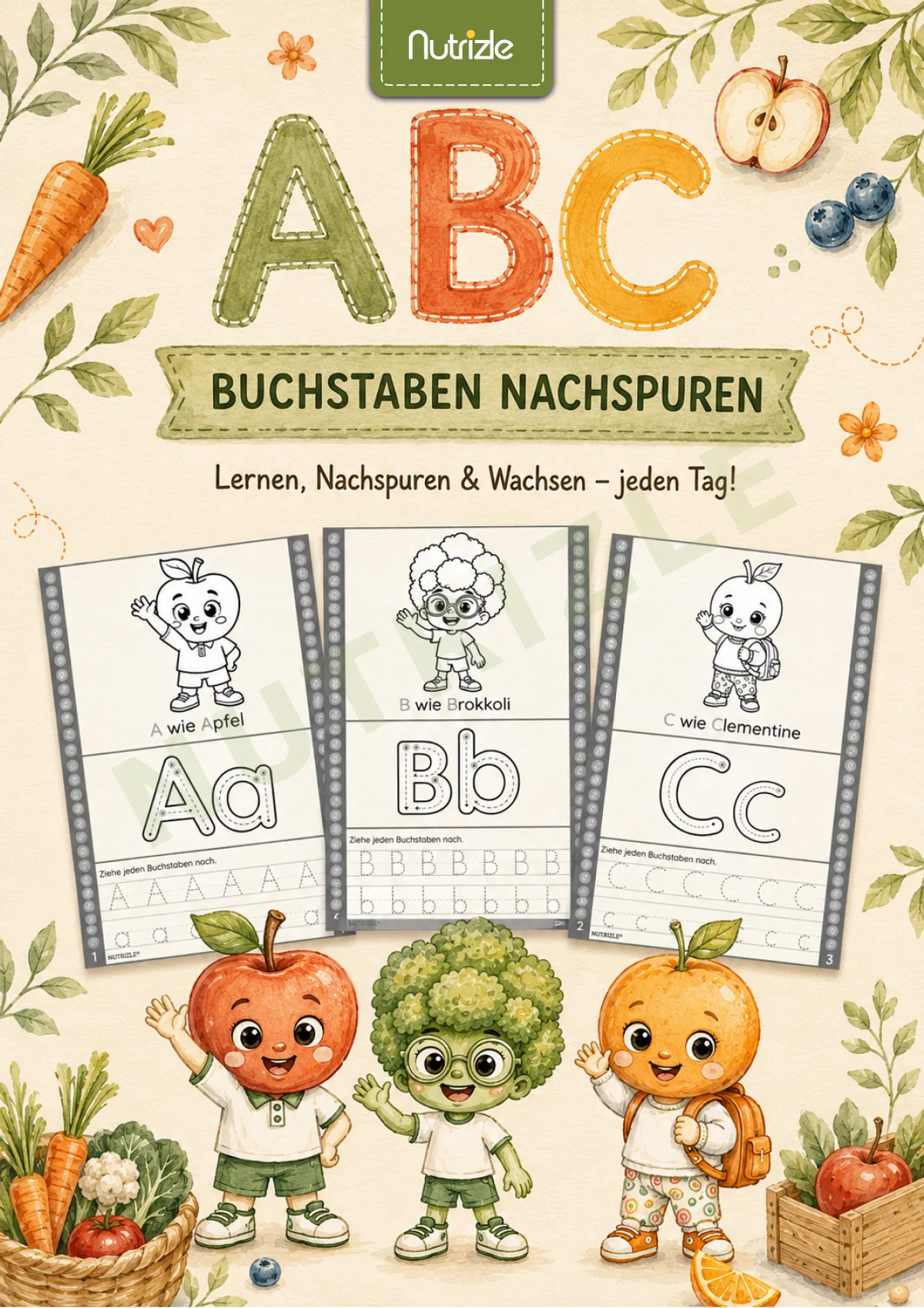 Buchstaben schreiben lernen A to Z, Mit ß, Ä, Ö, Ü und Anlaut-Rätseln | Arbeitsblätter Vorschule Kindergarten