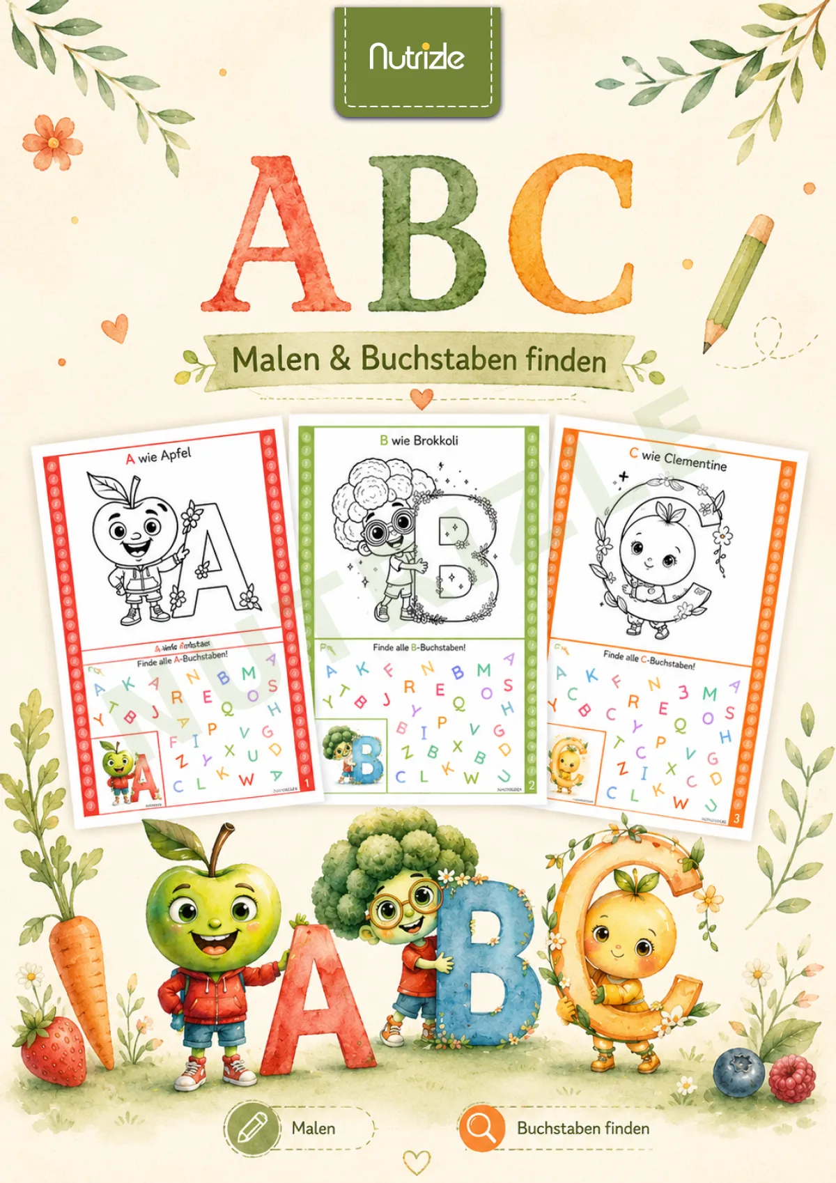 Alphabet-Malvorlagen A to Z, Finden, Einkreisen & Ausmalen | Arbeitsblätter Vorschule Kindergarten