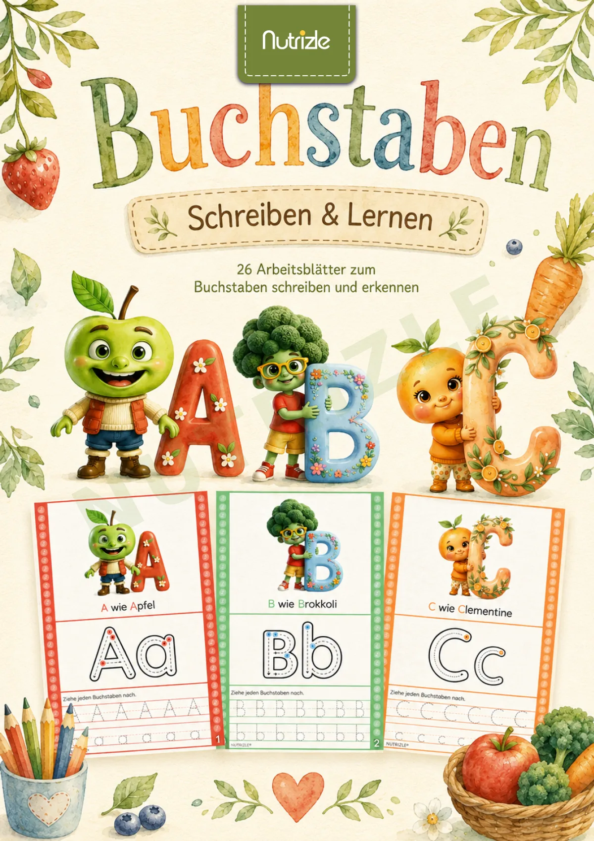 Buchstaben nachspuren A to Z, Nachspuren und Anlaute zuordnen | Arbeitsblätter Vorschule Kindergarten