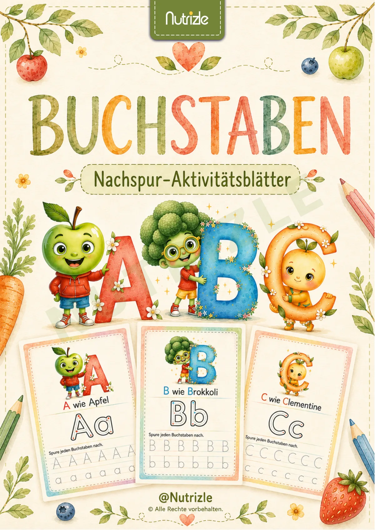 Buchstaben schreiben lernen A to Z, Aquarell-Ausgabe | Arbeitsblätter Vorschule Kindergarten